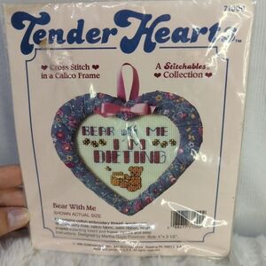 Vintage Tender Hearts " Bear With Me I'm Dieting" Cross Stitch 1990‎